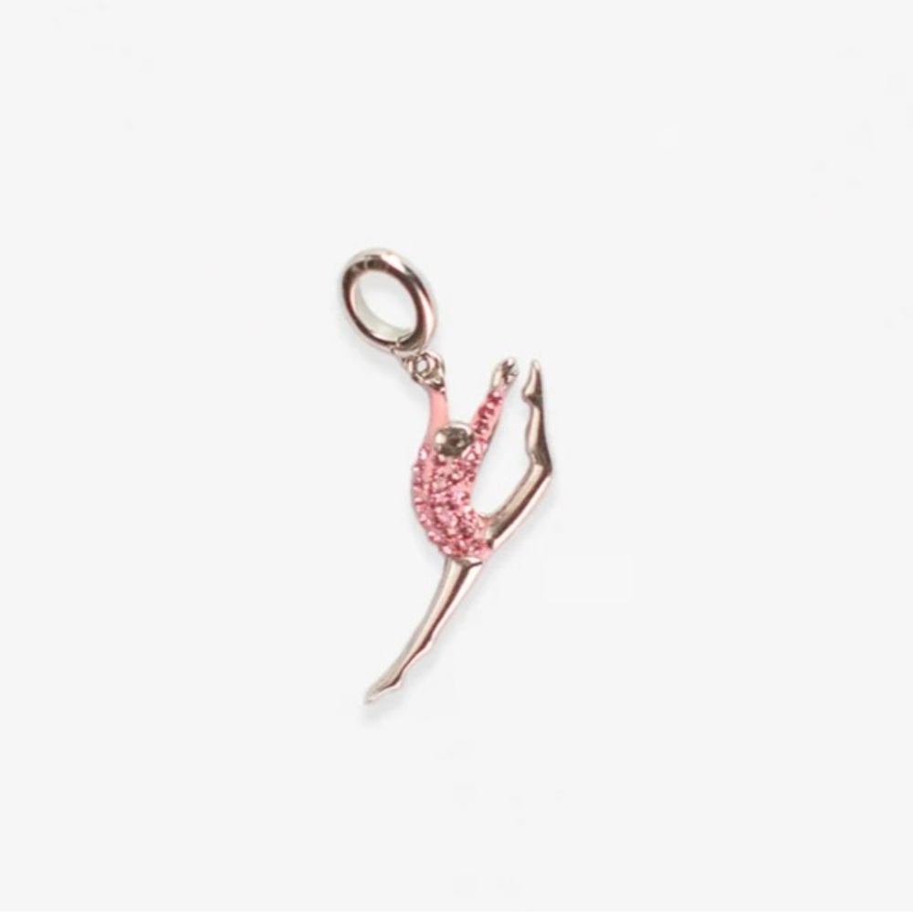 Dancer / Gymnastics Charm - Pink Crystal Sterling Silver Charm